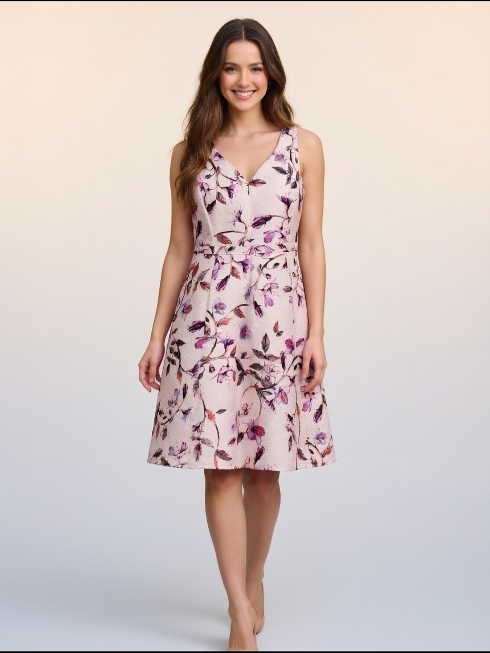 NWT DANNY & NICOLE Floral V-Neck Dress in Blush Pink Sz 14P